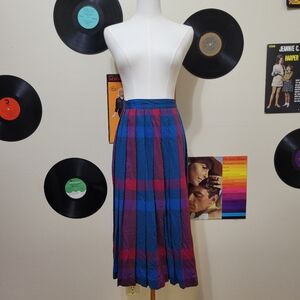 Liz Claiborne | 90s Vintage Blue & Pink Plaid Wool Skirt